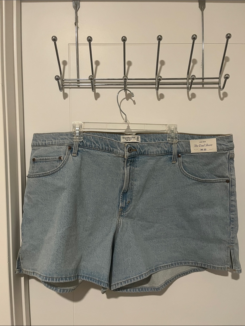 Abercrombie + Fitch High Rise The Dad Slits Blue Denim Pockets Shorts Side Slits